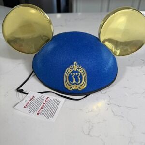 Disney Club 33 50th Anniversary Mickey Ears Hat Blue Gold Disneyland NWT